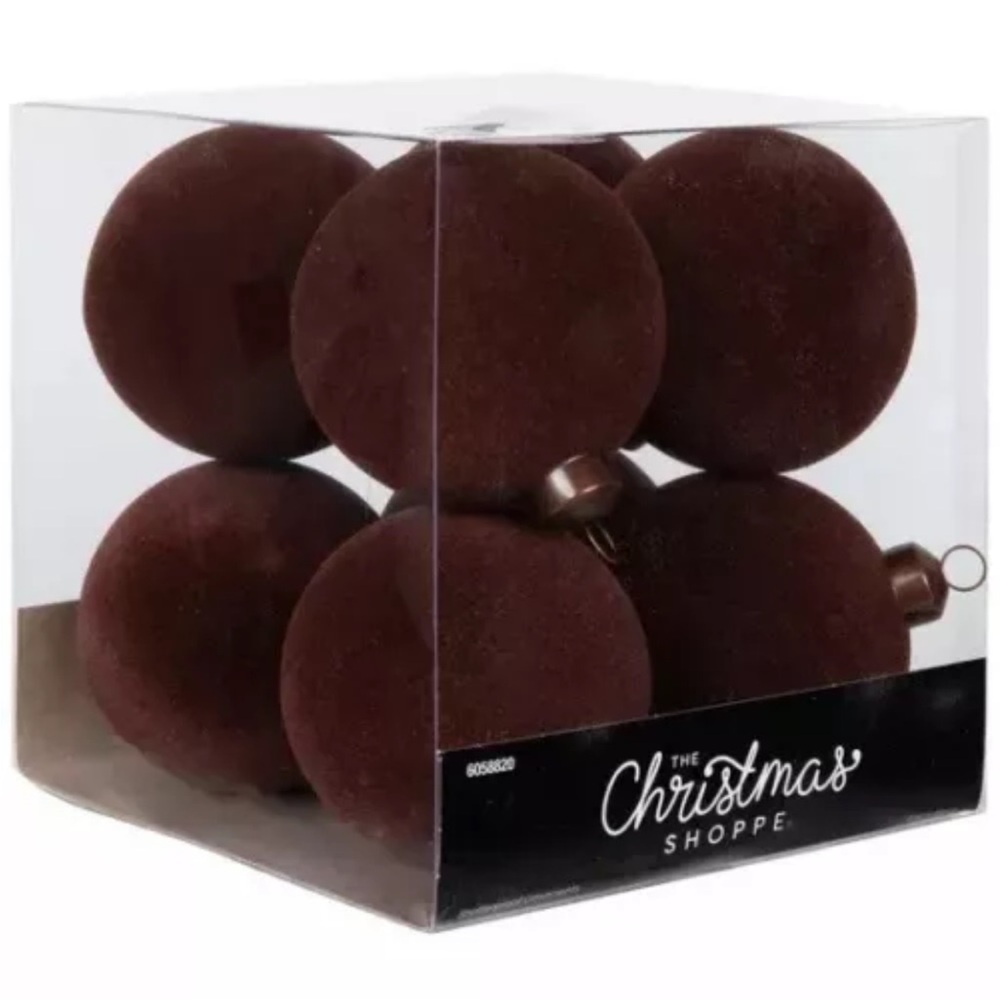 Flocked Velvet Ball Ornaments Dark Brown Set of 8 NEW Hobby Lobby Viral Small